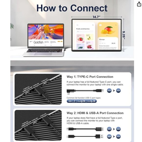 Laptop Screen Extender 16.1" 1200P FHD Portable Monitor 360° Rotating Detachable - Picture 5 of 7